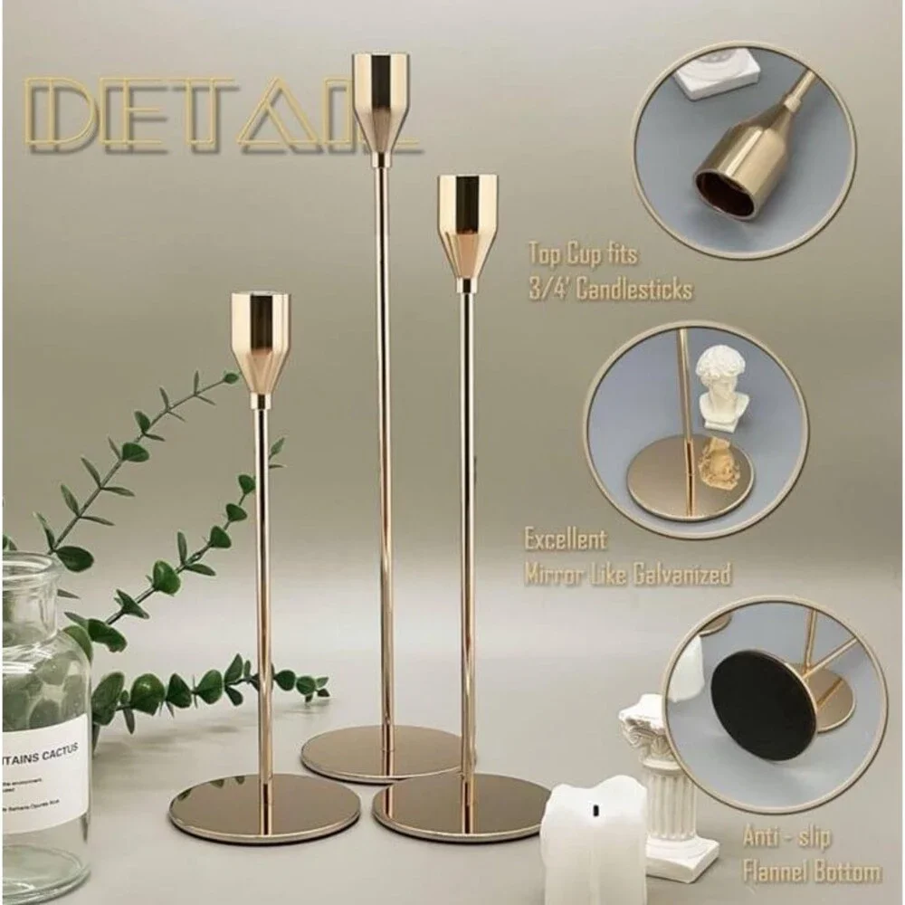 Set of 6 Metal Taper Candle Holders French Gold Vintage Modern Decorative NWT
